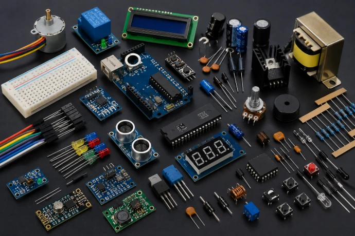 Electronic Components LED Lights Circuit Parts Electronic Gadgets Bluetooth Speaker Mobile Charger Earphones Power Bank